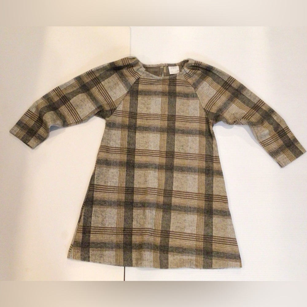 ZARA - Girls Brown Long Sleeve Plaid Flannel Dress